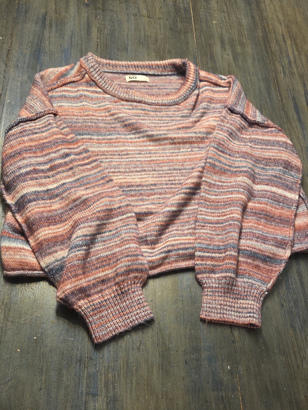 SO Pink Multicolor Striped Crewneck Sweater